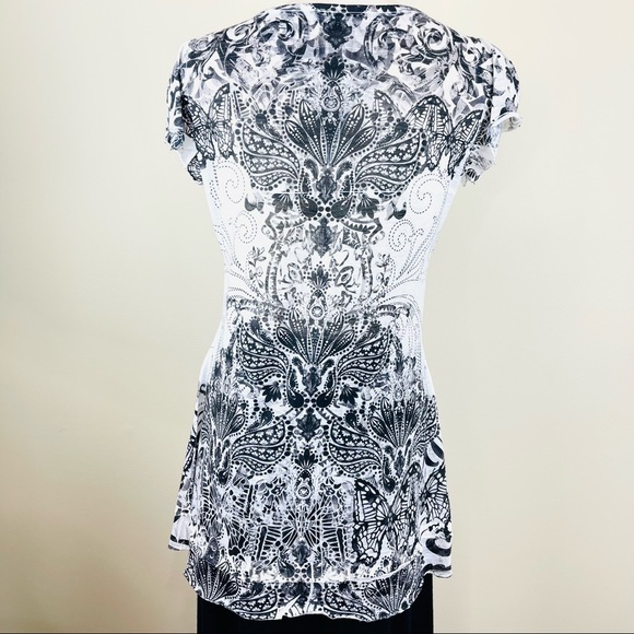 MODERN Striking APT 9 chic FLORAL patterned V NECK silky sheen LONGER IN LENTGH - Picture 7 of 12